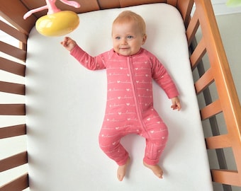 Pink LOVE Bamboo Pajamas, Bamboo Baby Pajamas, Bamboo Sleeper, Bamboo Zipper Romper, Baby Shower, Baby Shower Gift, Valentines Bamboo Pajama