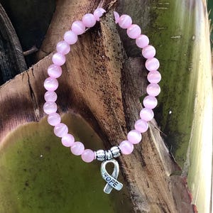 Breast Cancer Awareness Bracelet, Pink Awareness Bracelet, Breast Cancer Jewelry, Pink Breast Cancer Beaded Bracelet, Pink Ribbon Bracelet