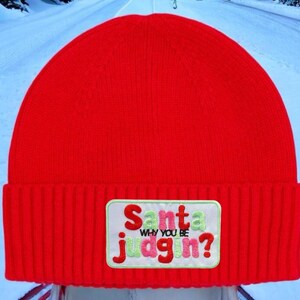 Christmas Beanie, Funny Holiday Hat, Santa Beanie, Christmas Humor, Santa Judging Hat, Beanie for girls, gift for her, Custom Beanie