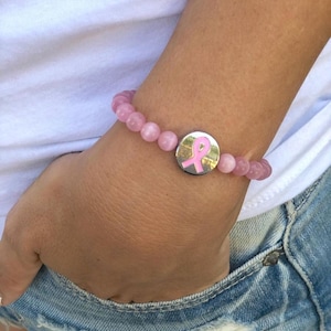 Breast Cancer Awareness Bracelet, Pink Awareness Bracelet, Breast Cancer Jewelry, Pink Breast Cancer Beaded Bracelet, Pink Ribbon Bracelet