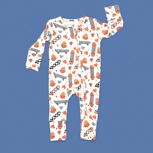 Pijama de patineta, pijama de bambú para bebé, pijama convertible con cremallera, pijama de bambú, mono de bambú con cremallera, baby shower, regalo para baby shower