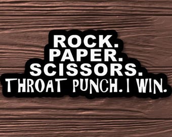 Lustiger Throat Punch Aufkleber, Schere, Stein, Schere, Throat Punch I Win Aufkleber, lustiger Humor Aufkleber für Erwachsene, lustiger Aufkleber, Laptop Aufkleber