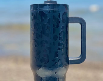 Black Leopard Stainless Steel 40 oz Tumbler with Handle, Stainless Steel Tumble, Insulated Tumbler, Black leopard, 40 oz tumbler