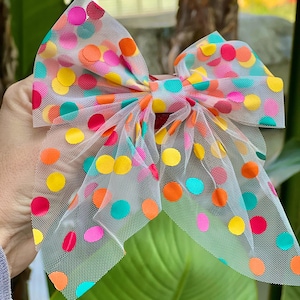 Confetti Party Hair Bow, Birthday Bow, Tulle Birthday Bow, Girls Confetti hairbow, Confetti hairbow, confetti bow, Hairbow for party