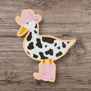 Pegatina de pato vaquera rosa, sombrero y botas de pato vaquera, pegatina de ganso tonto, calcomanía divertida a prueba de agua, cita de animal, pegatina divertida