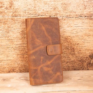 Vintage bruine esthetische portemonnee dames, portemonnee telefoonvak, gepersonaliseerde damesportemonnee cadeau haar zus moeder, ID-kaarthouder telefoon