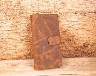 Vintage Brown Aesthetic Wallet Women, Phone compartment Wallet, Personalized Women&#39;s Purse Gift Her Sister Mother, Phone id card Holder