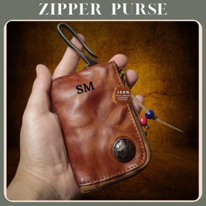 Lederen autosleuteltassen mannen vrouwen rits portemonnee echt leer creditcardhouder huishoudster Home Organizer, cadeau voor hem, cadeau voor haar