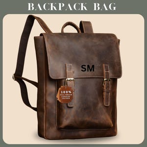 Mochila de cuero para hombre, mochila para computadora portátil de oficina, mochila de hombro, mochila escolar de cuero de grano completo, cartera de viaje, mochila, regalo para él