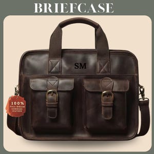 Personalized Leather Briefcase Messenger Bag Men Shoulder Bag Crossbody Laptop Bag Office Handbag Business Computer Satchel Bag Gift for Him