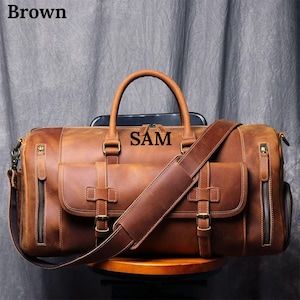 Personalized Full Grain Leather Duffle Bag: Monogrammed Travel Weekender