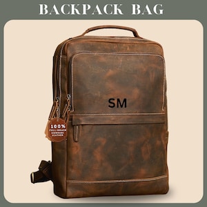Mochila de cuero, mochila para computadora portátil, mochila para la escuela, mochila de viaje para hombres, mochila de cuero de grano completo, mochila, cartera, regalo para él