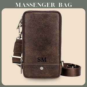 Bolso de hombro para hombre, bolso cruzado, bolso bandolera, riñonera, bolso bandolera de cuero para hombre, cartera pequeña, riñonera de cuero de grano completo, regalo para ella