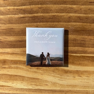 Imán de agradecimiento de boda con foto personalizada: imán cuadrado personalizado de 2" x 2": tarjeta de agradecimiento, recuerdo de boda, obsequio de boda personalizado