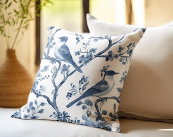 Toile De Jouy Square Throw Pillow, Toile throw pillow, French Toile Decor, Toile pillow cover, Decorator Accent, Birds Floral Pillow