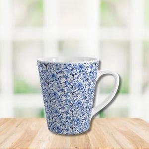 Toile De Jouy Blue and White Floral Ceramic Mug, Elegant Tea Cup Gift for Flower Lovers, Kitchen Decor, Coffee Cup, Home Office Drinkware