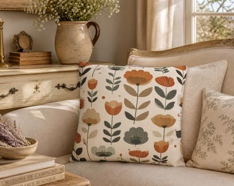 Boho Retro Blommigt Örngott, Mitten av Århundradet Modernt Örngott, Dekorationskudde, Höstdekorationskudde, Modernt Örngott, Dopamindekor
