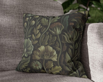 Green Floral Pillow, Flowers Floral Print, Cover Cushion Sham, Green Block Print, Green Pillows, Sage Green Print, Decorative Pillow