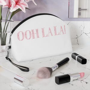 Toiletries Bag with Pink Toile Ooh La La Letters, Toile Makeup Bag, Toile Pouch, Bridal Makeup Bag, Flower Toile, Variety Size Pouch