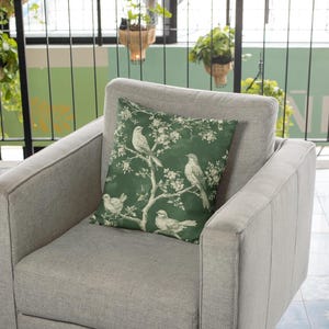 Green Bird Toile De Jouy Square Pillow, Green Toile Pillow, Toile Throw Pillow, French Toile Pillow, Green Toile Pillow, Toile Pillow Cover