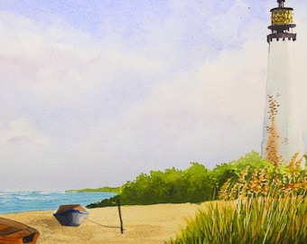 Key Biscayne's Lighthouse — Handmade Painting in Watercolor, Original & Prints Available!