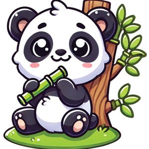 Cute Panda Eating Bamboo Sticker – Adorable Kawaii Panda Vinyl Sticker – Perfect for Laptops, Water Bottles, Journals
