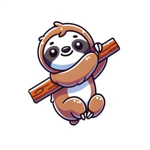 Cute Sloth Holding a Branch Sticker – Adorable Kawaii Sloth Vinyl Sticker – Perfect for Laptops, Water Bottles, Journals