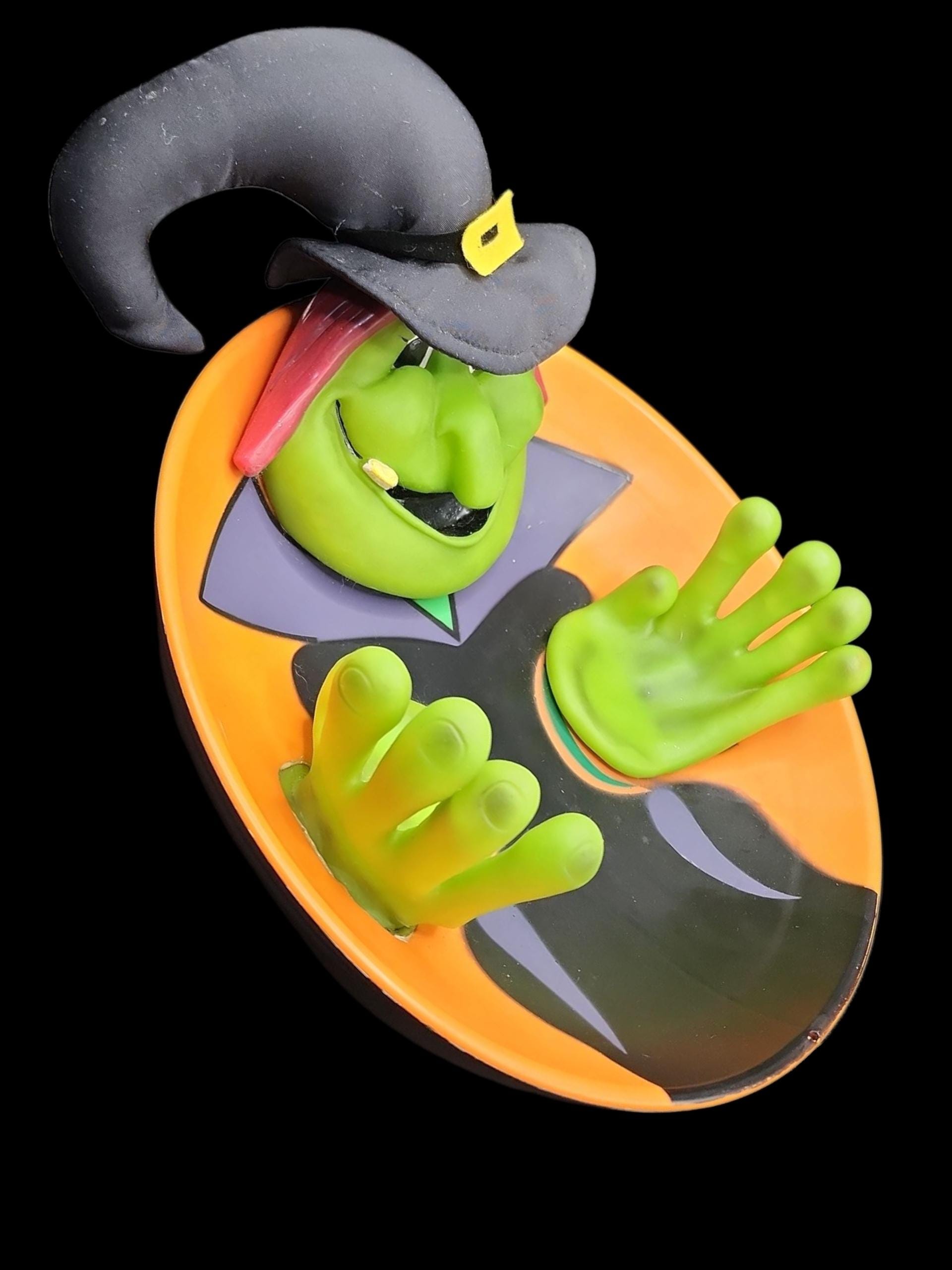 Vintage Gemmy Halloween Wiggling Hand Talking Witch Candy Bowl
