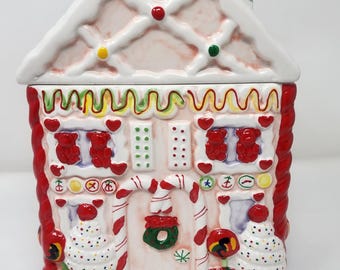 Vintage MSRF INC Holiday Christmas GINGERBREAD House Cookie Candy Jar 10"