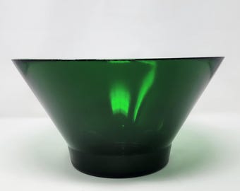 Gran centro de mesa/frutero/consola de cristal soplado a mano verde esmeralda HUNTER de estilo moderno de mediados de siglo.