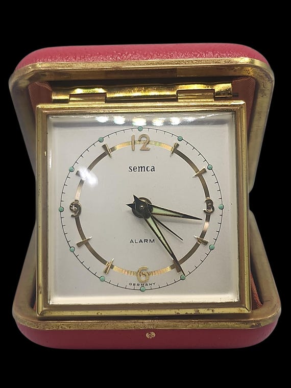 Vintage Semca Travel Alarm Clock Swiss Made 7 Jewels Red Genuine