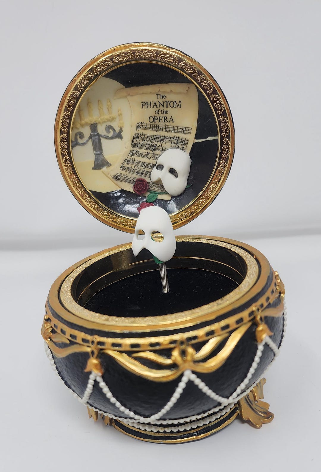 Opera Trinkets Phantom of the Opera Music Box Trinket Box W/ Rotating Mask, Broken Leg ...