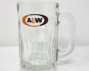Vintage A&W Root Beer Dimpled and Panel Glass Mug with Thick and Heavy