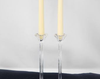 Vintage RIEDEL Crystal Starlet Pattern CANDLESTICKS Set Of 2 - 10" Tall Candle Holders