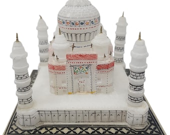 Réplica en miniatura de la estatua del Taj Mahal de 5 pulgadas, hecha de mármol blanco y alabastro.
