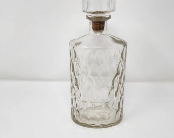 Vintage Pressed Glass Liquor Bar Thumbprint Bullseye Decanter with Stopper