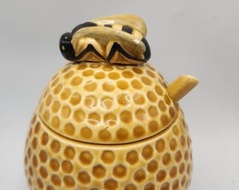 Vintage Sar La Table Portugal Ceramic Bee Hive Honey Jar with Spoon