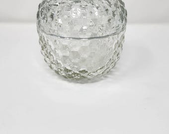 Antyczna szklana miska na cukierki APPLE Jeannette Glass w stylu kubistycznym z pokrywką