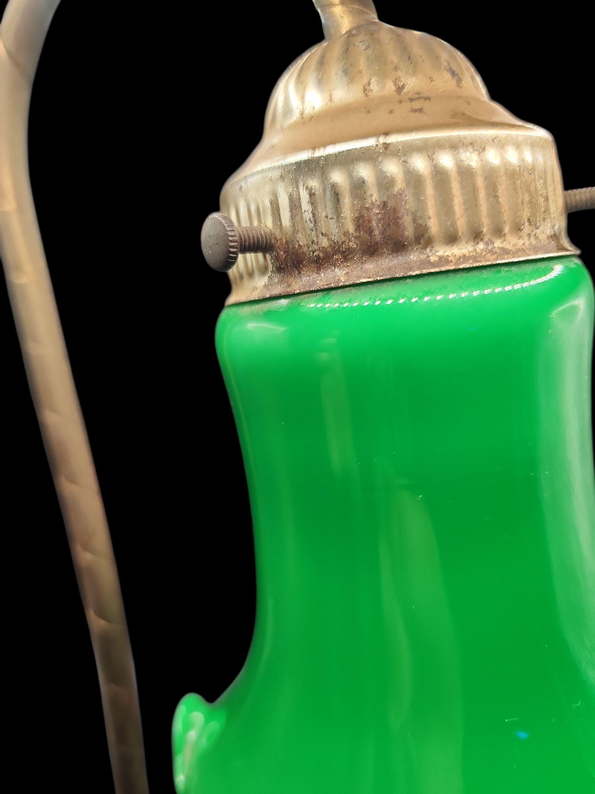 Vintage Lily Pad Table Lamp With Emerald Green Ruffled Glass Globe
