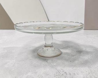 Vintage Harp Lyra Piedestal Kakfat Tallrik Jeanette Glas Guldkant