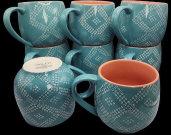 Baum Brothers Turquoise Coffee Mugs, Oasis Tangier Set of 4