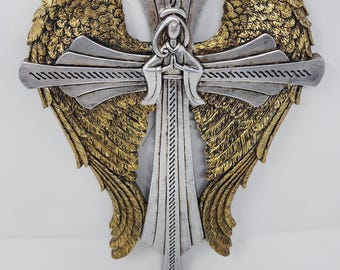 Decorative Angel Wing Wall Cross Gold & Silver Wings Religious Hanging By DELEON