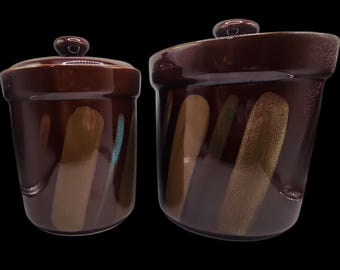 2 Sango Canisters, Avanti Brown 4722 Earth Tones Retro 70s 80s Kitchen Decor