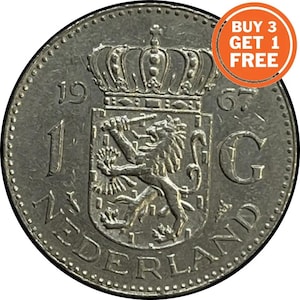 May include: Silver Dutch 1 Guilder coin featuring a lion holding a sword in a shield, a crown above the shield, and the text "1967" and "NEDERLAND" around the edge.