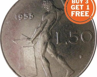 50 Italian lire coin vulcan standing 1990-1995 choice of dates small type - italy