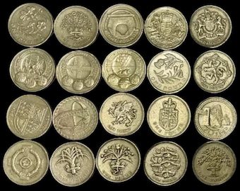 英国1ポンド硬貨、1983年～2001年発行、各種デザイン - 1枚単位で販売