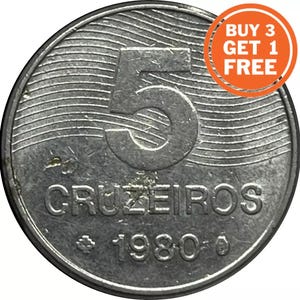 5 Brazilian cruzeiros coin-choice of date from 1980-1984-Brazil/Brasil