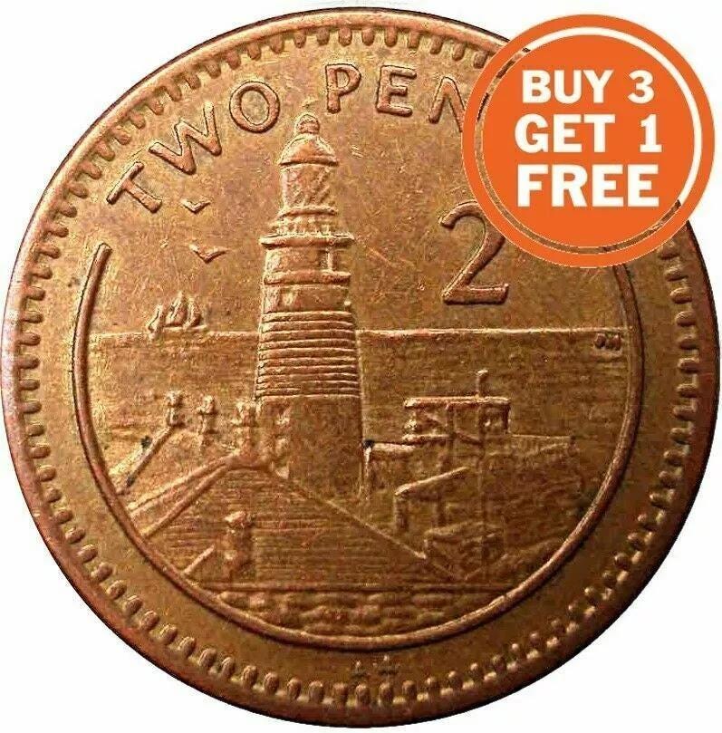 Monedas de dos peniques de 2 peniques de Gibraltar, 1988-2017, elección de fecha