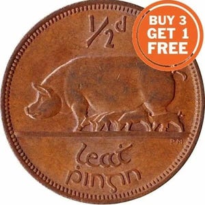 Irlande, pièce de monnaie d'un demi-penny pingin, Irlande, date au choix 1928-1967