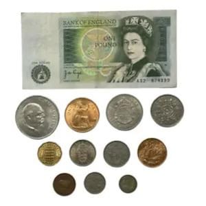British pre decimal coin set collection - crown to farthing + one pound note